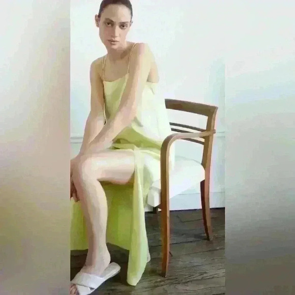 ZARA lime green satin Spaghetti straps cross at back  long dress size XS - Picture 3 of 7